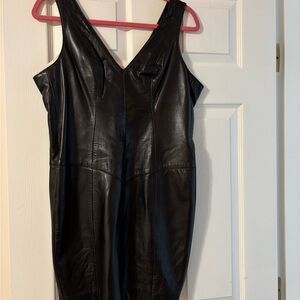 Black Faux Leather V-Neck Sleeveless Dress